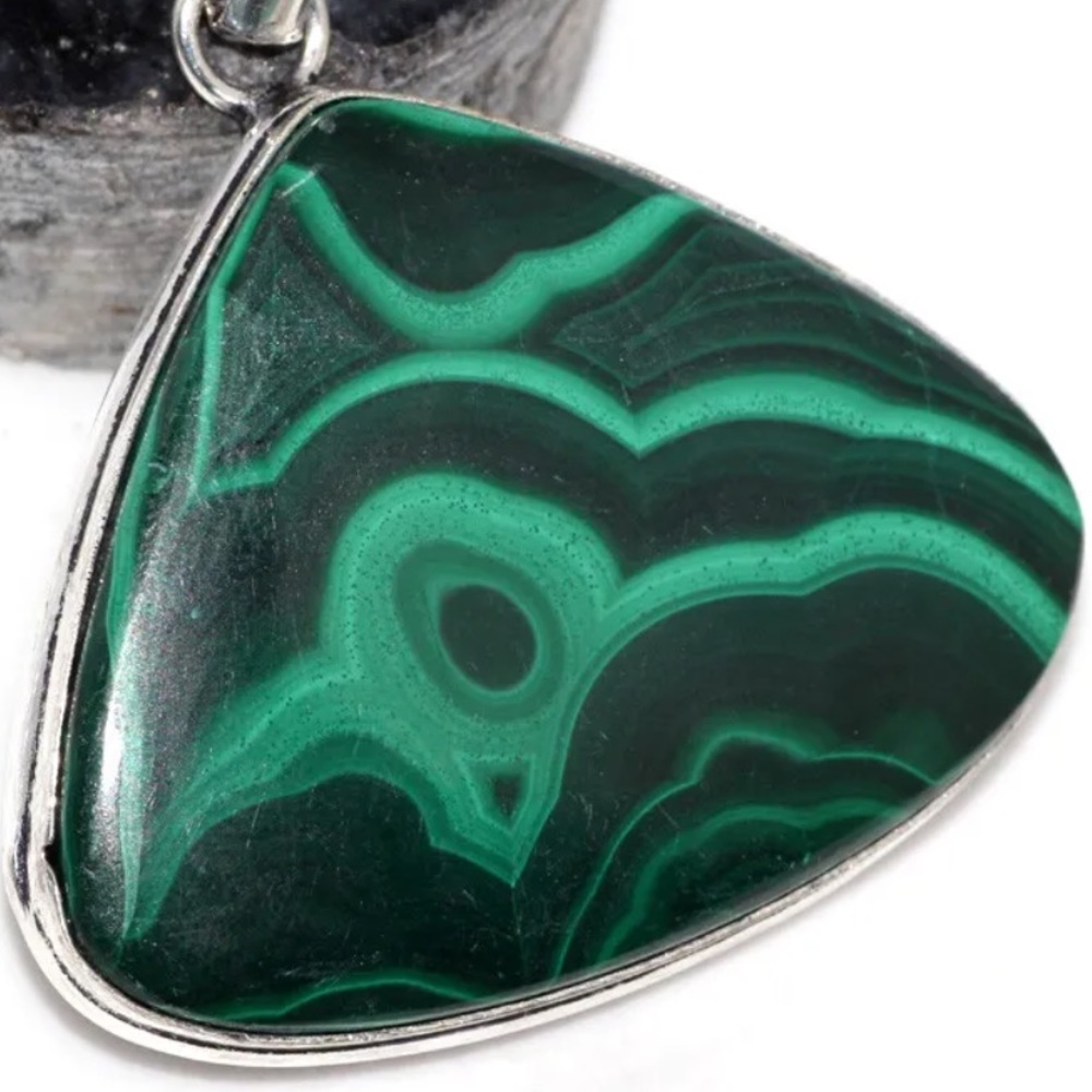 Huge genuine Malachite silver pendant - Picture 6 of 7
